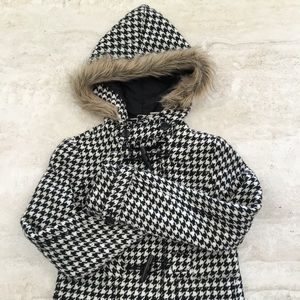 DKNY Houndstooth Jacket with 'Fur' Hood - Size M